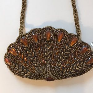 NWT Copper Brown Satin Beaded Bag & Beaded strap